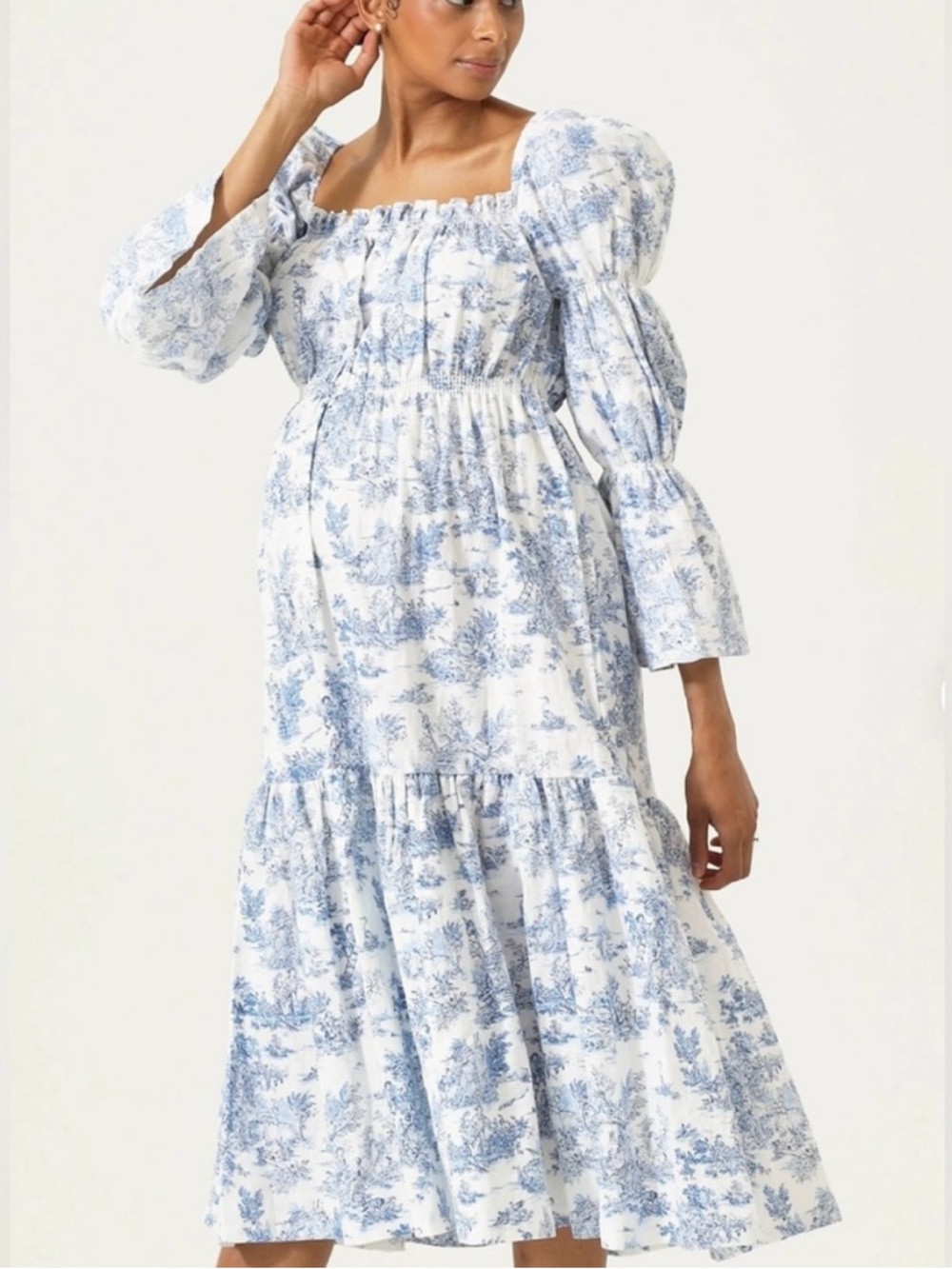 Nothing Fits But Midi Dress - White & Blue (S/M)